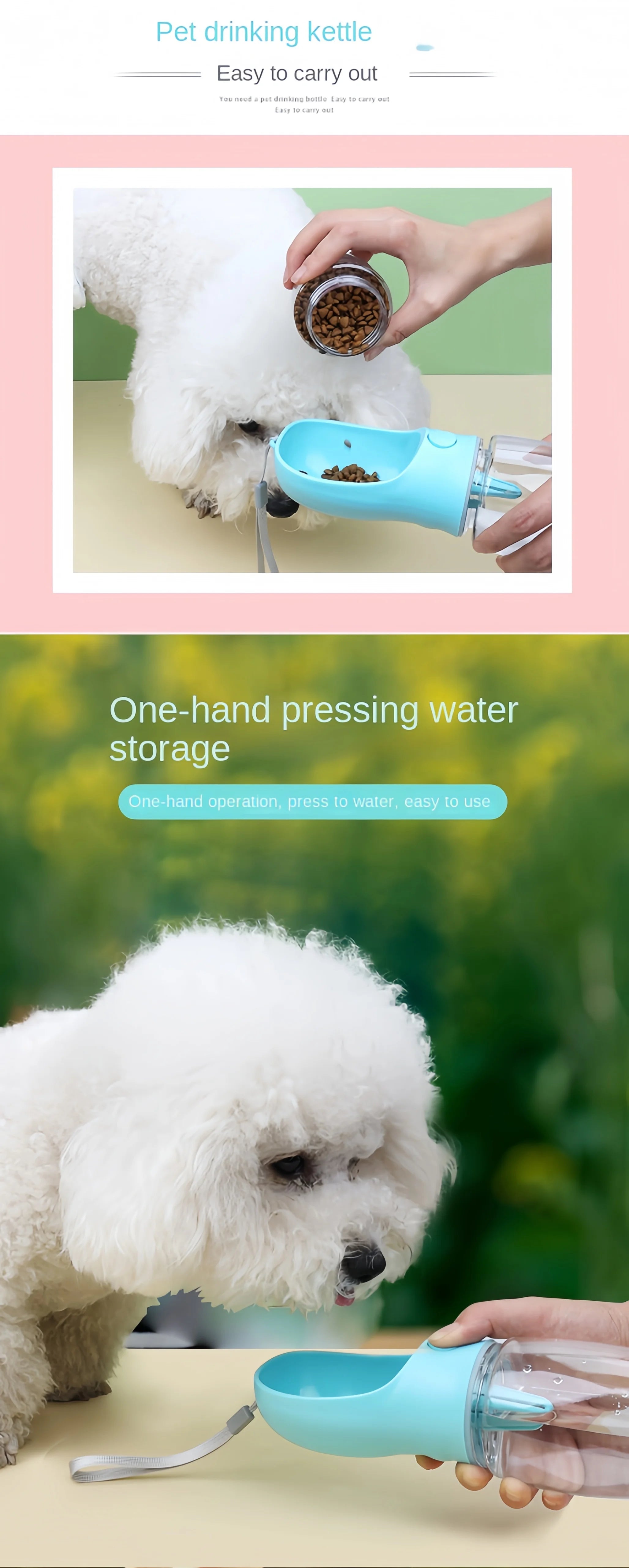 Portable 3-in-1 Pet Travel Bottle | Leak-Proof Water & Food Dispenser for Dogs & Cats