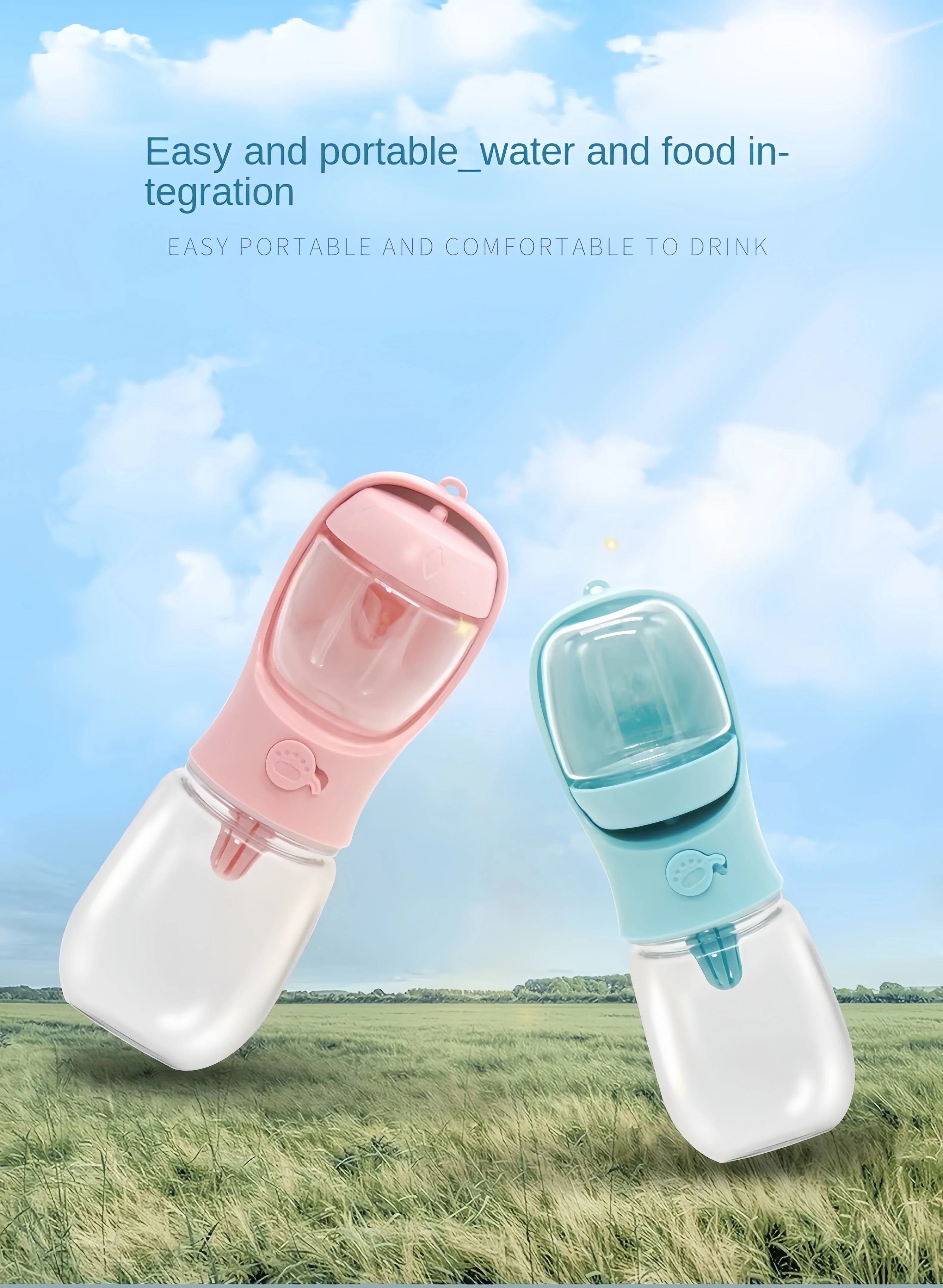 Portable 3-in-1 Pet Travel Bottle | Leak-Proof Water & Food Dispenser for Dogs & Cats