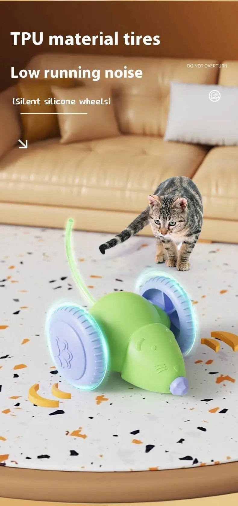 Electric Mouse, Interactive Cat Toy Rechargeable Automatic Teaser with Intelligent Obstacle Avoidance