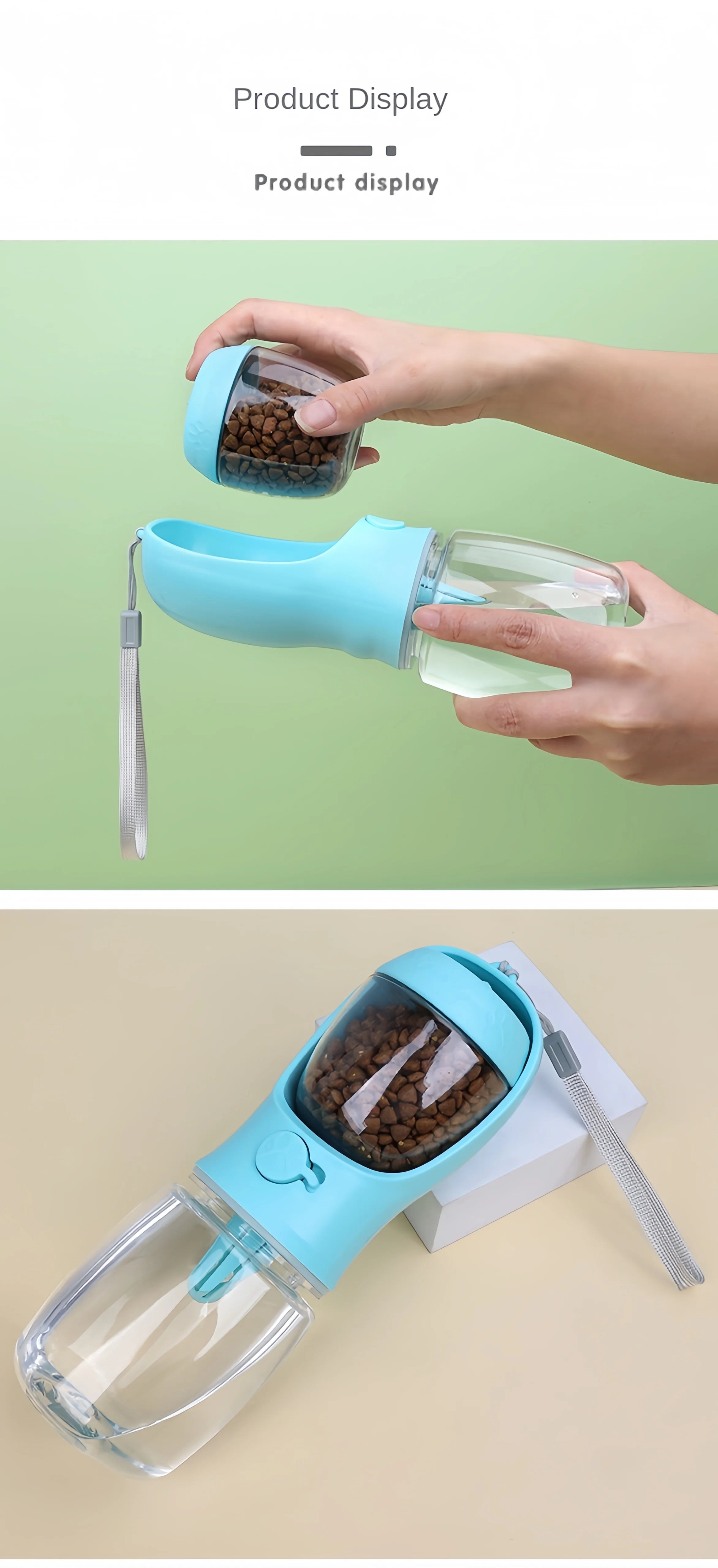 Portable 3-in-1 Pet Travel Bottle | Leak-Proof Water & Food Dispenser for Dogs & Cats